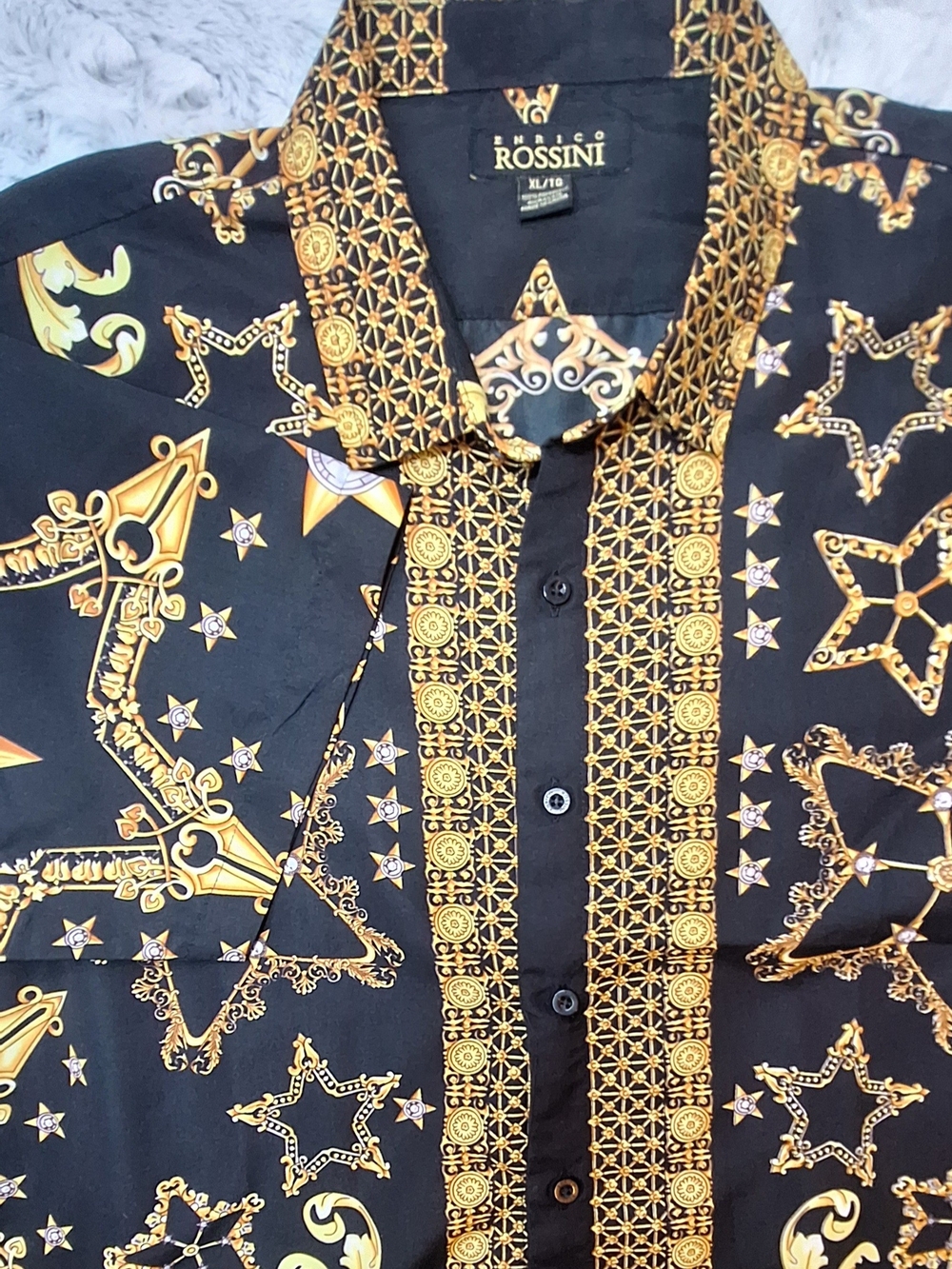 Enrico Rossini Men's Baroque Star Print Button-Down Shirt XL